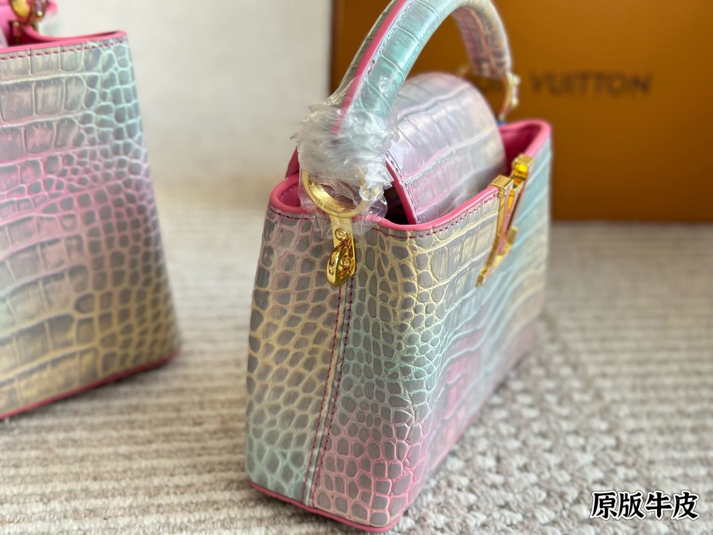 L Capucines rainbow crocodile print tote