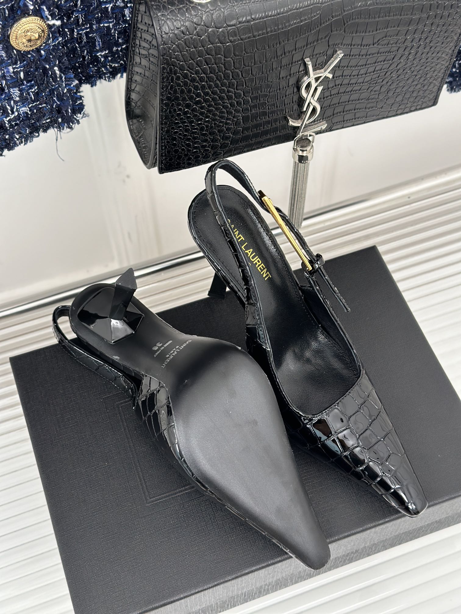 Saint Lauren*Y style 24ss new runway heeled pointed toe sandals