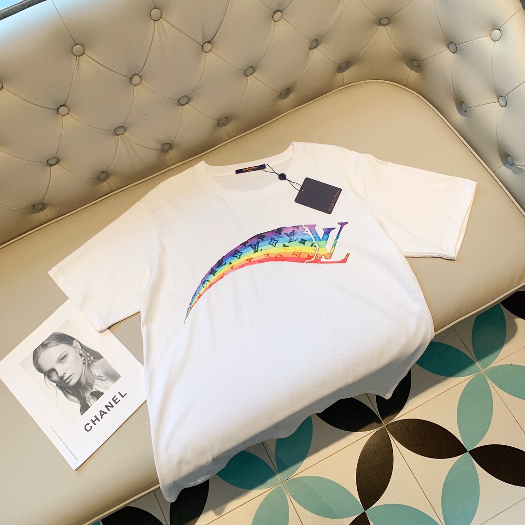 L design  Rainbow Printed Summer New Design Classic Unisex Short Sleeve