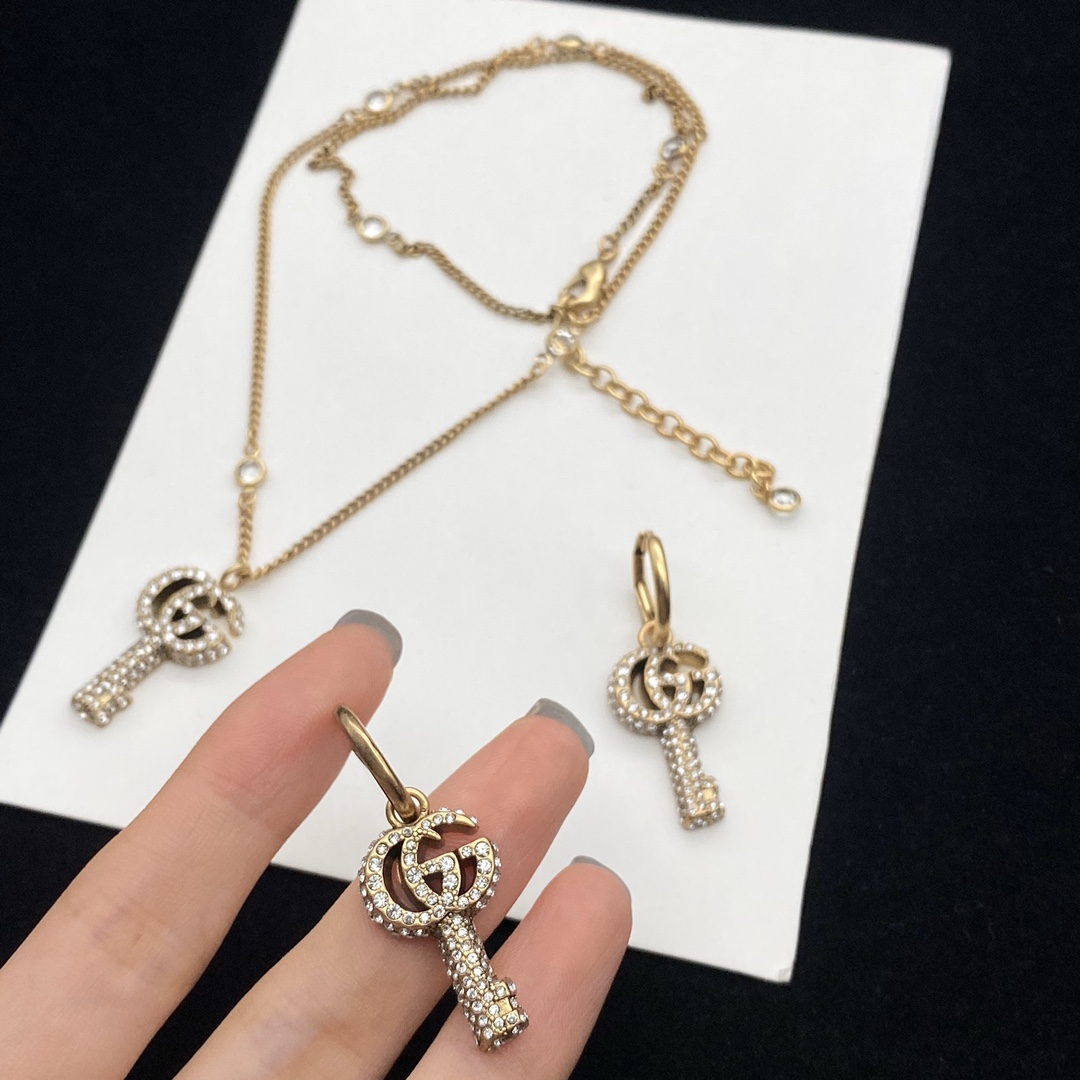 G design Crystal Double G Key Necklace Earrings