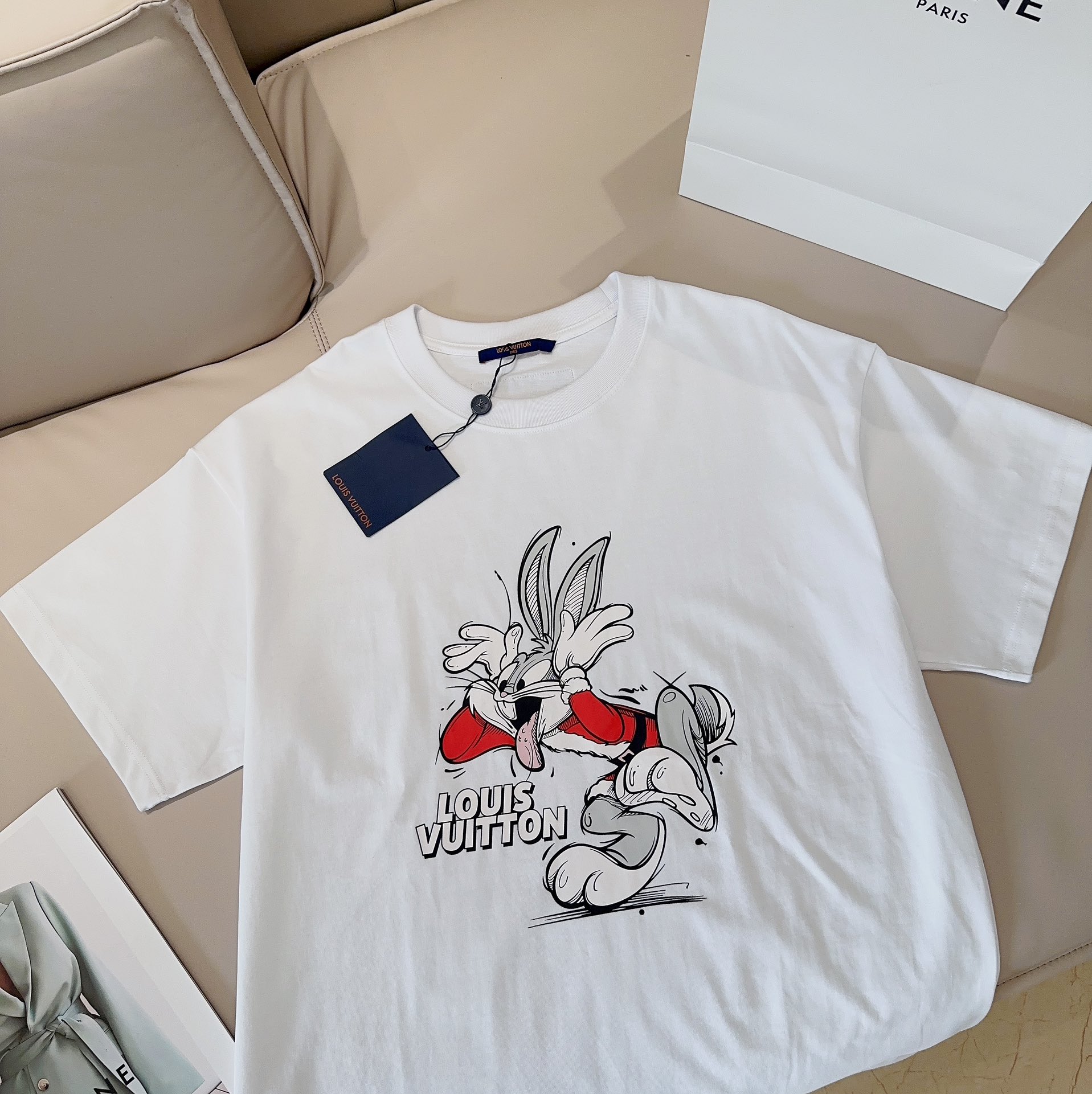 L design  Funny Rabbit Printed Cotton 100 Percent Unisex Leisure T-shirt