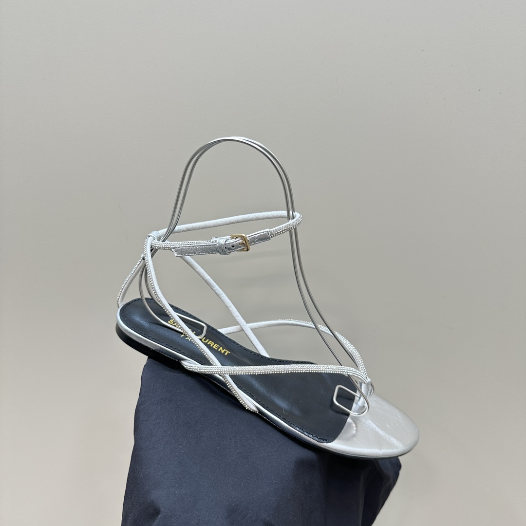 Y style Round Head Crystal Chain Flat Sandals