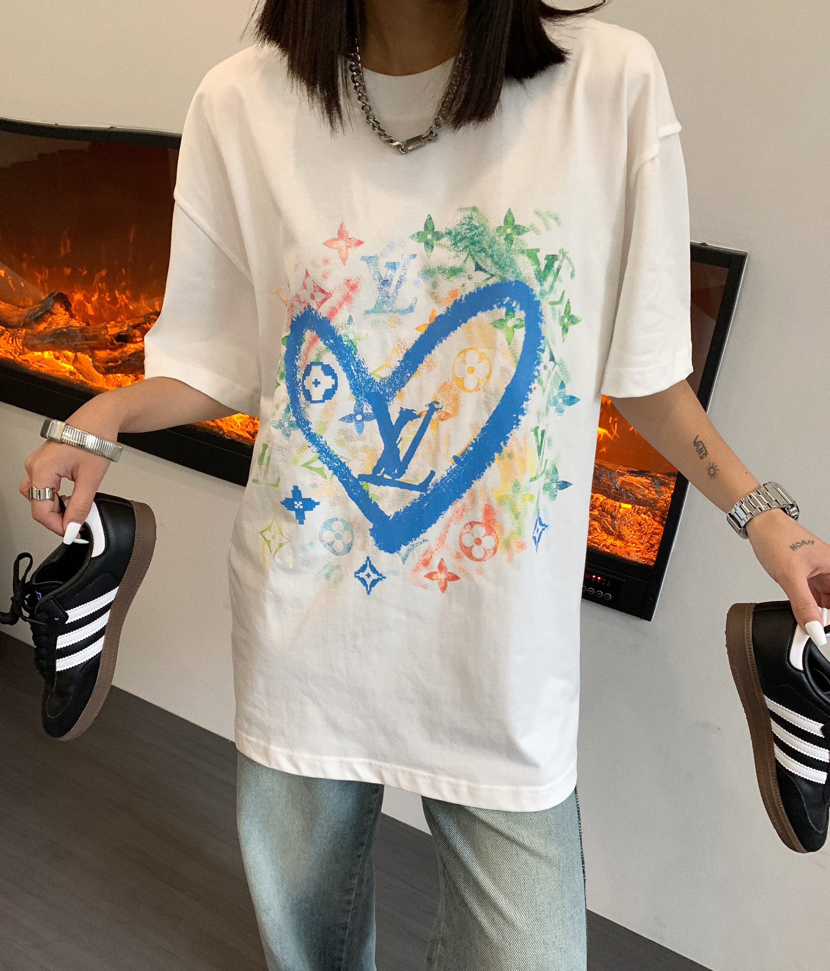 Louis Vuittob Heart Shape Unisex Classic Short Sleeve