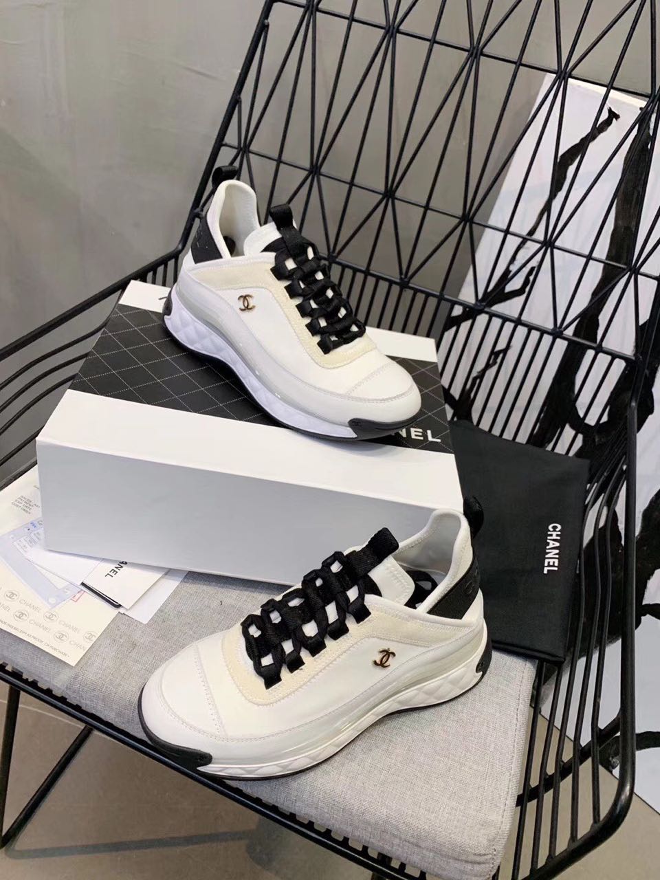 Chanel Women Lace Up Wedges Sneakers