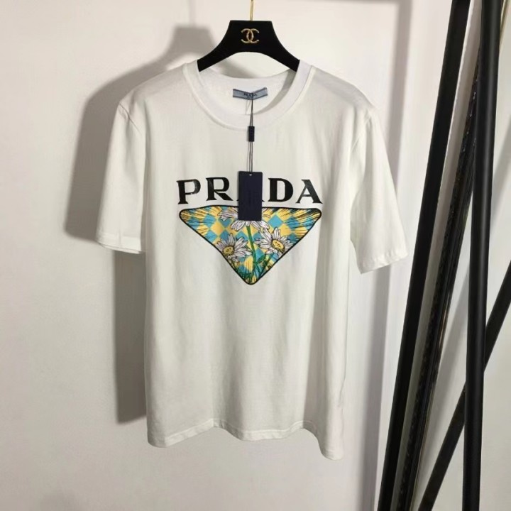 P design floral LOGO printed loose short sleeve T-shirt