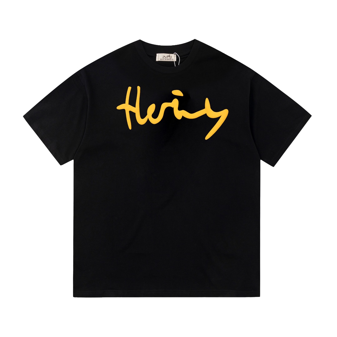 Hermes Summer Spring New Design Golden Logo Printed Fashion and Leisure Unisex T-shirt