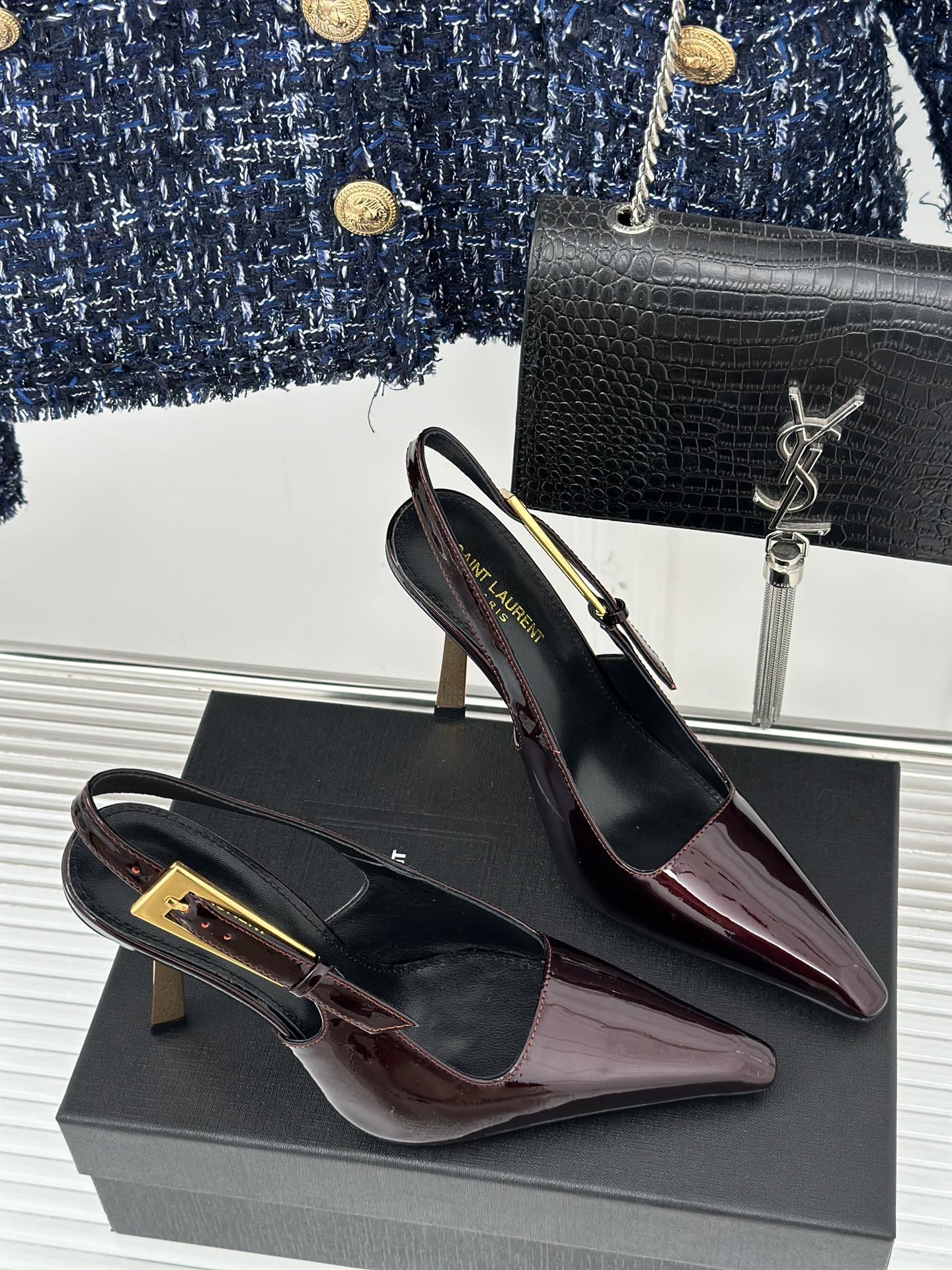 Saint Lauren*Y style 24ss new runway heeled pointed toe sandals