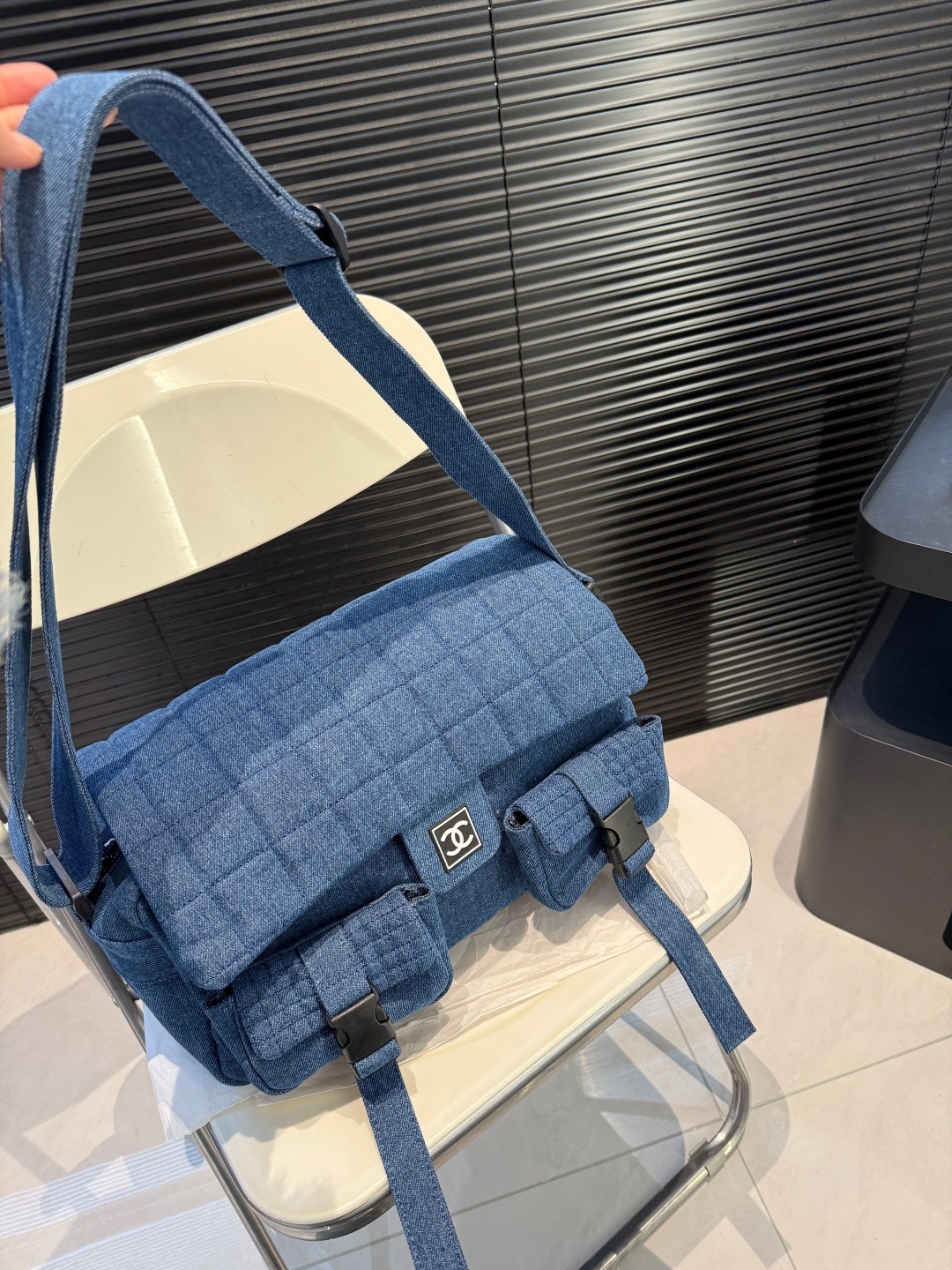 C design denim camisole motorcycle bag multi-pocket underarm bag