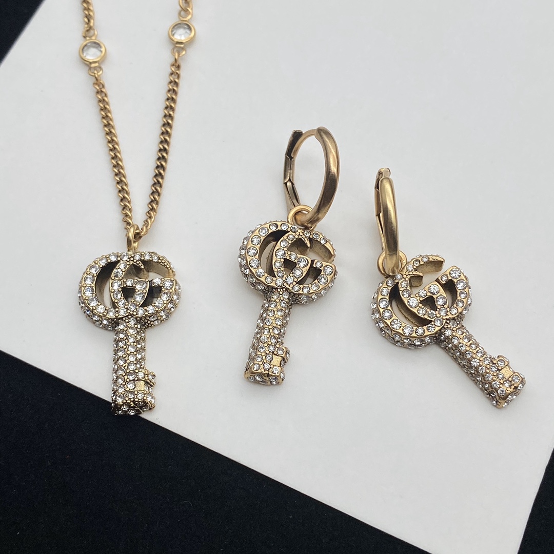 G design Crystal Double G Key Necklace Earrings