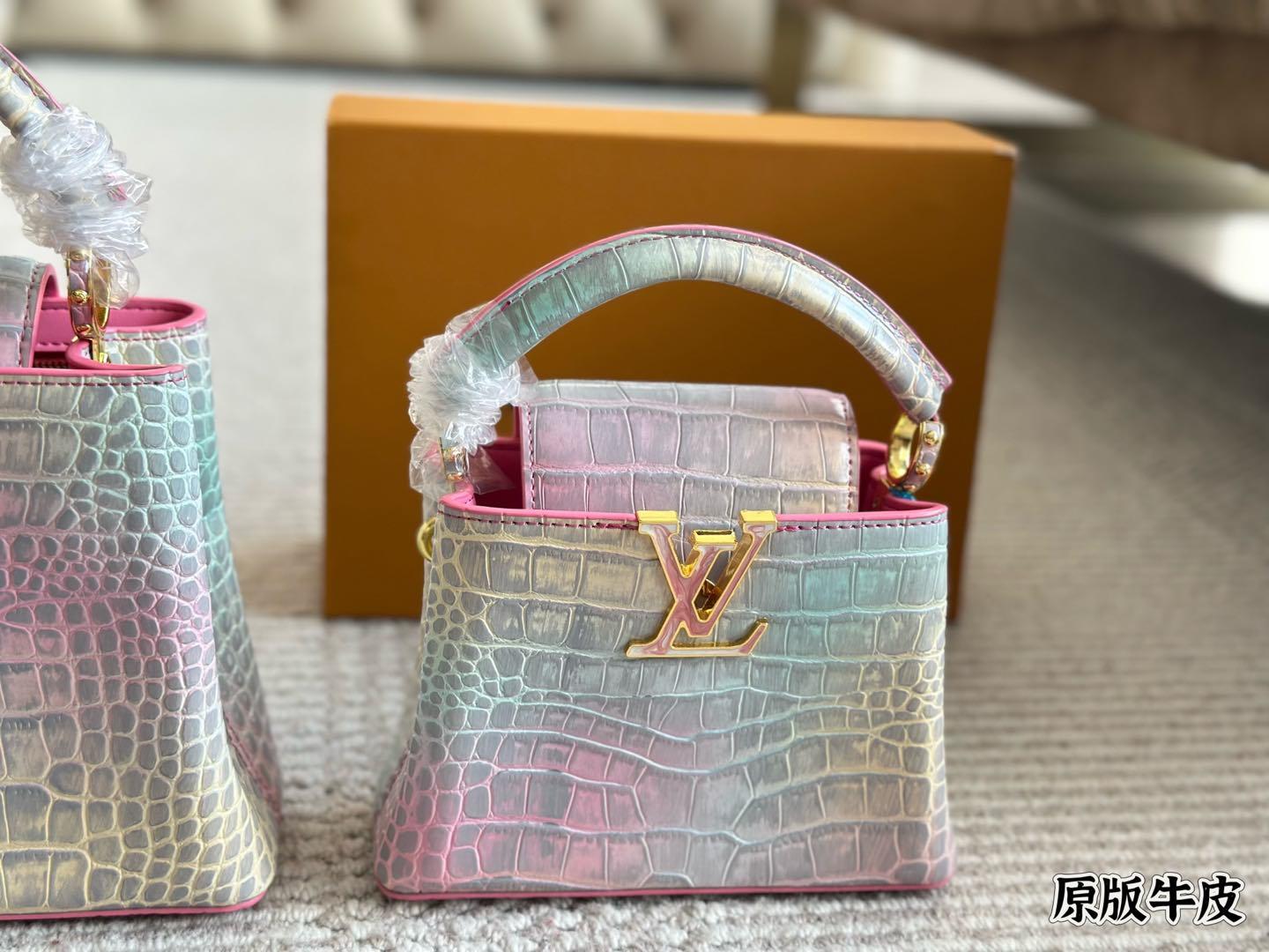 L Capucines rainbow crocodile print tote