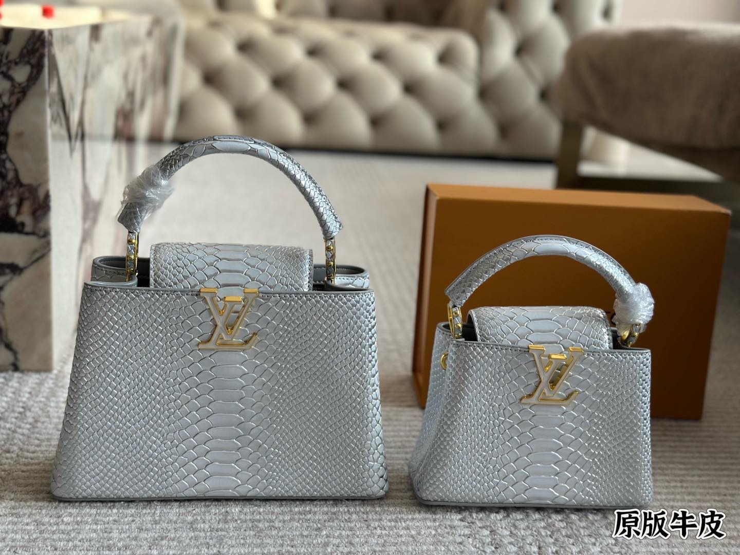 L Capucines rainbow crocodile print tote