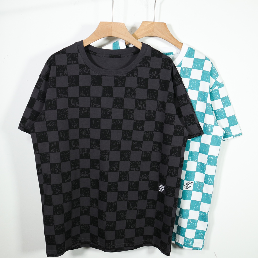 L designTop quality high level checkerboard dyed short sleeve T-shirt
