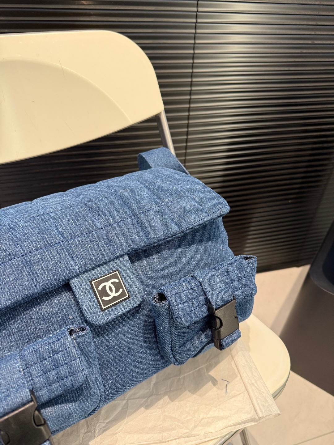 C design denim camisole motorcycle bag multi-pocket underarm bag