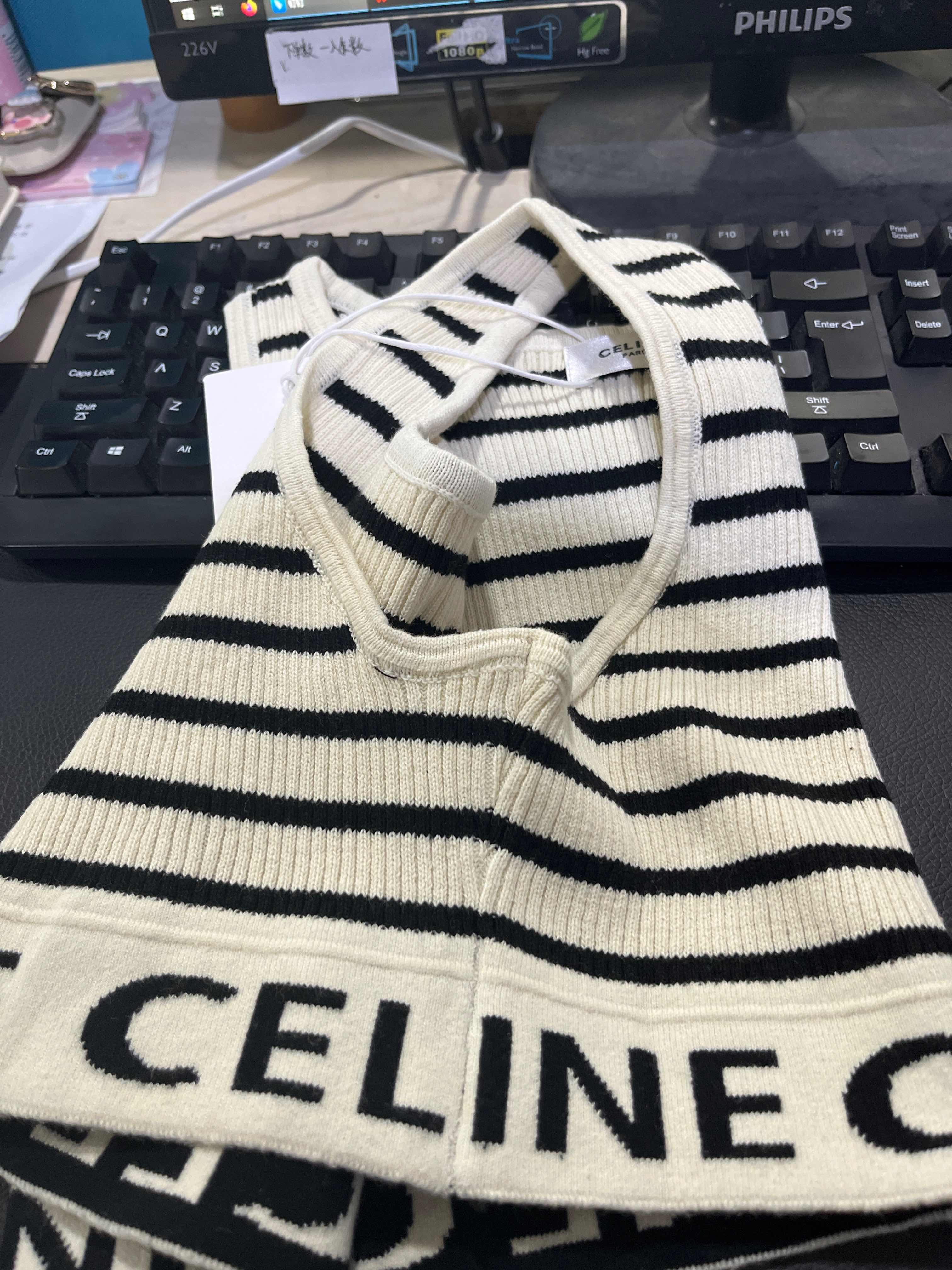 C logo  ribbon strip knitted vest for women
