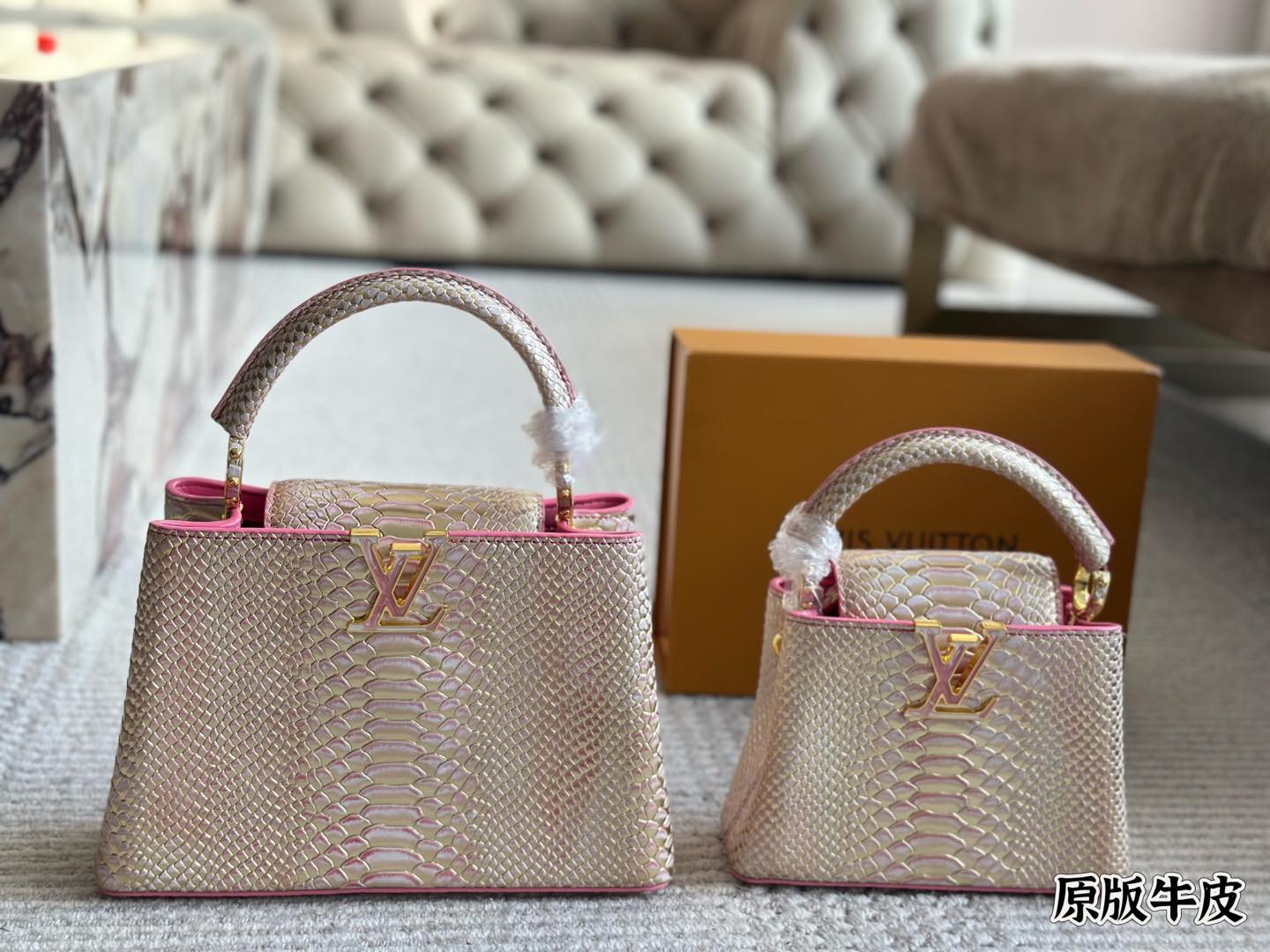 L Capucines rainbow crocodile print tote