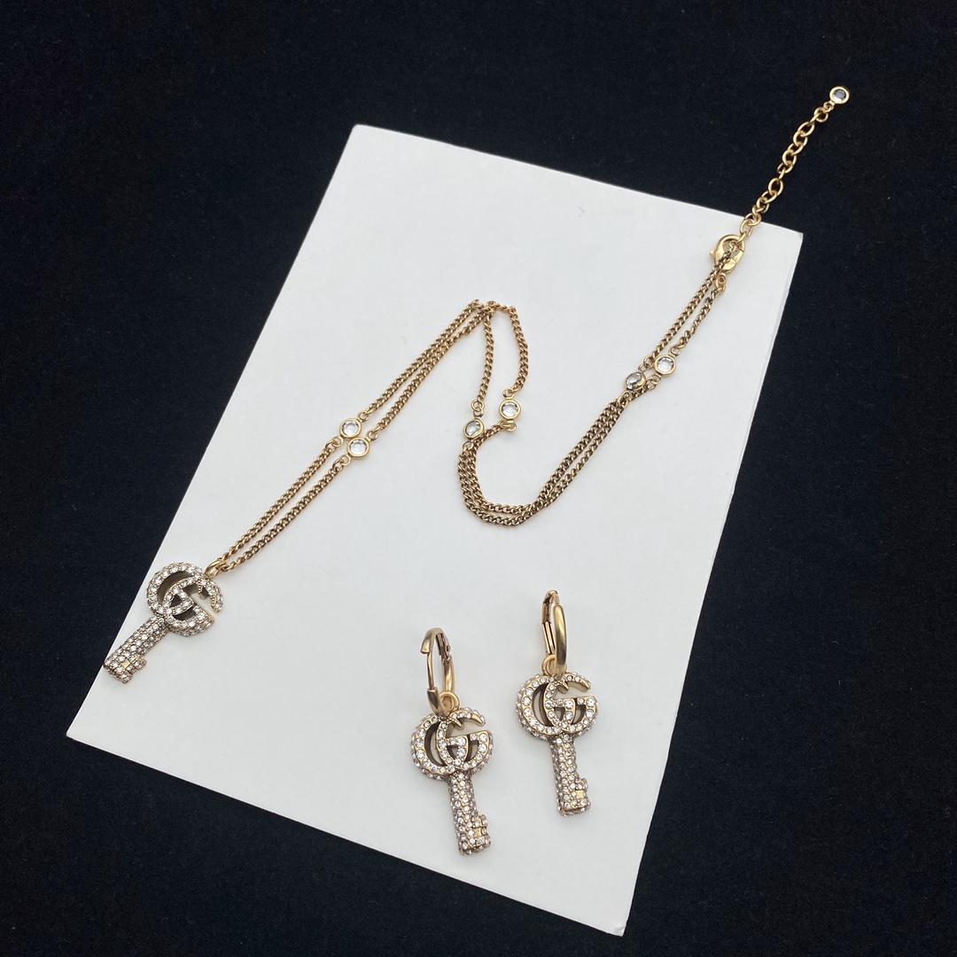 G design Crystal Double G Key Necklace Earrings