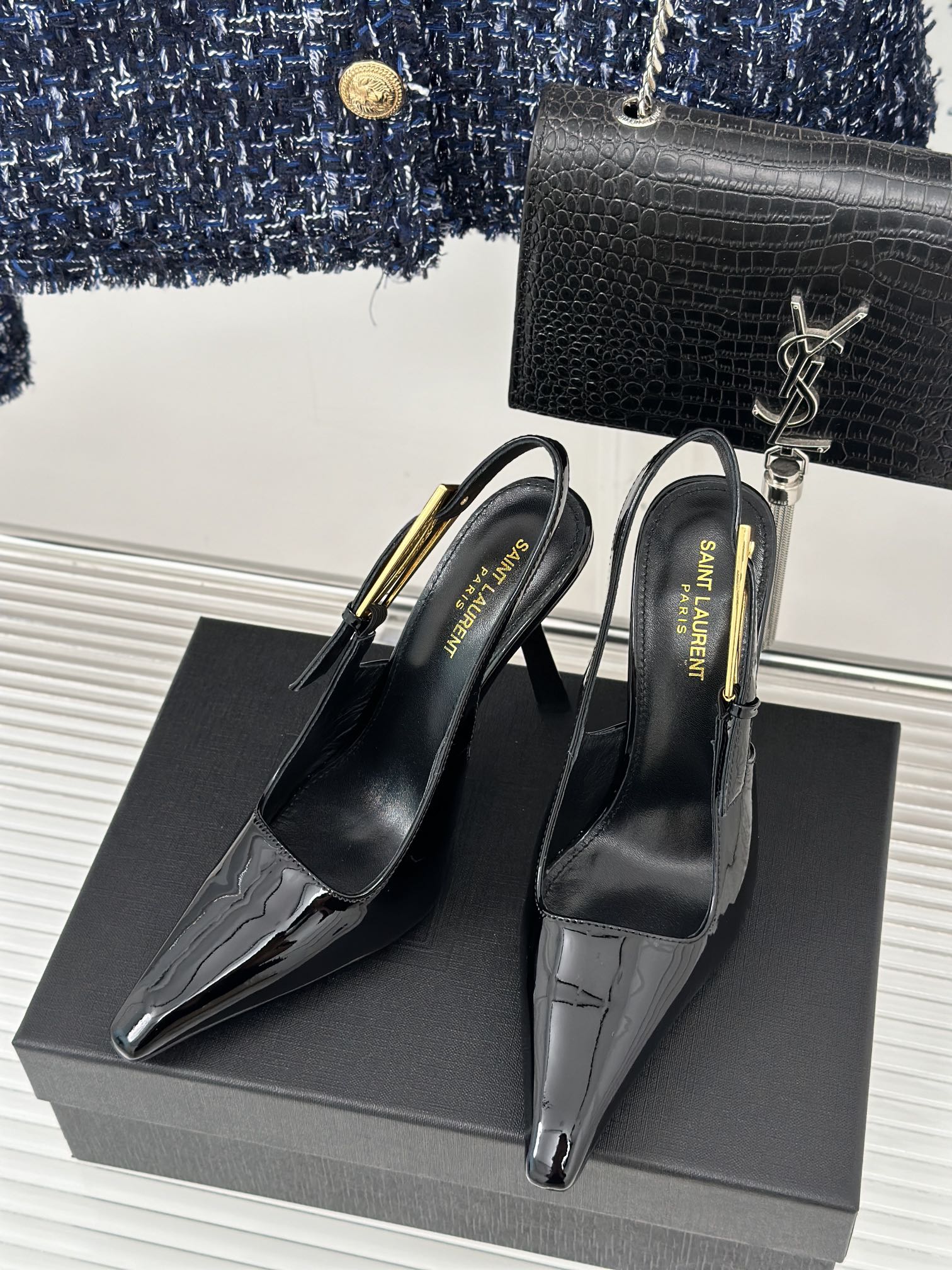 Saint Lauren*Y style 24ss new runway heeled pointed toe sandals