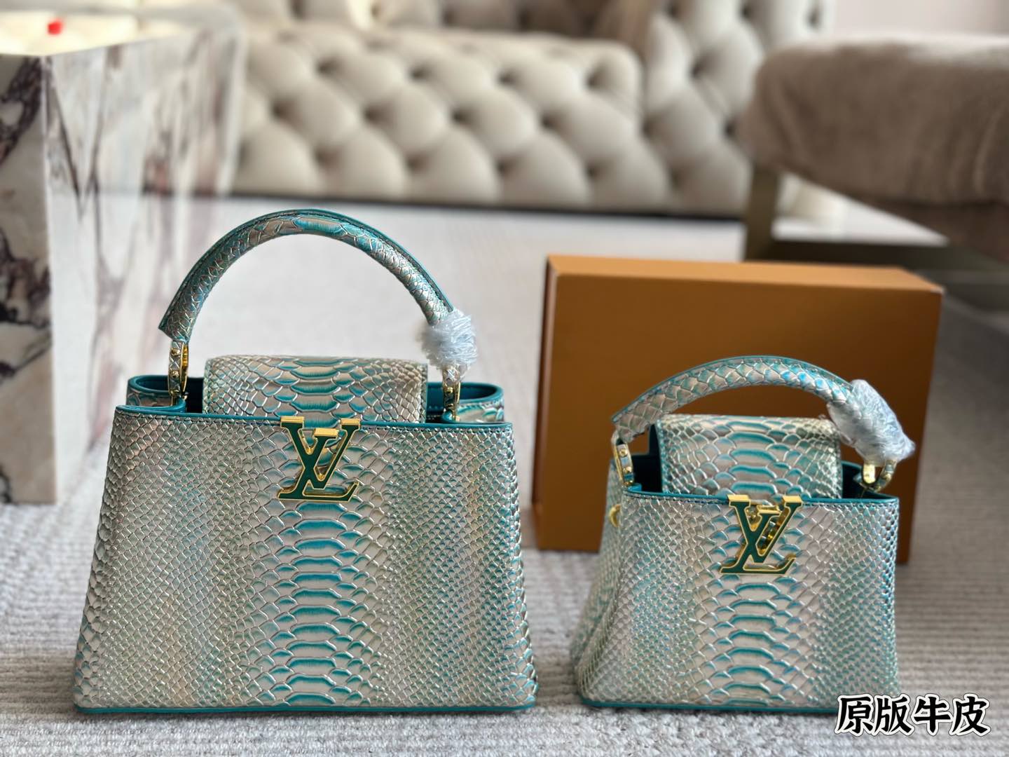 L Capucines rainbow crocodile print tote