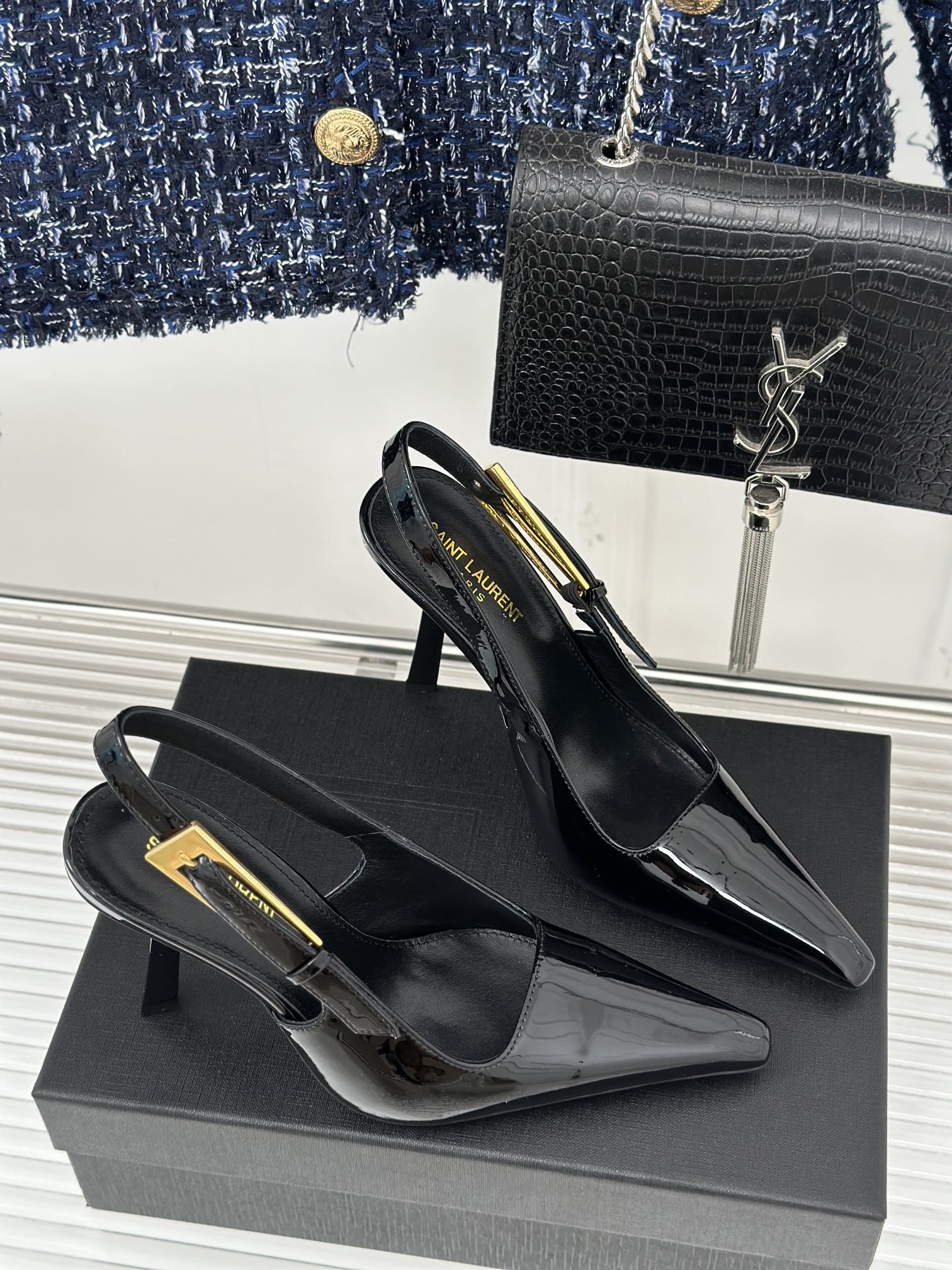 Saint Lauren*Y style 24ss new runway heeled pointed toe sandals