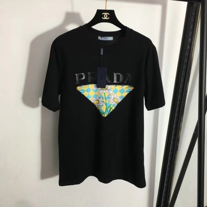 P design floral LOGO printed loose short sleeve T-shirt