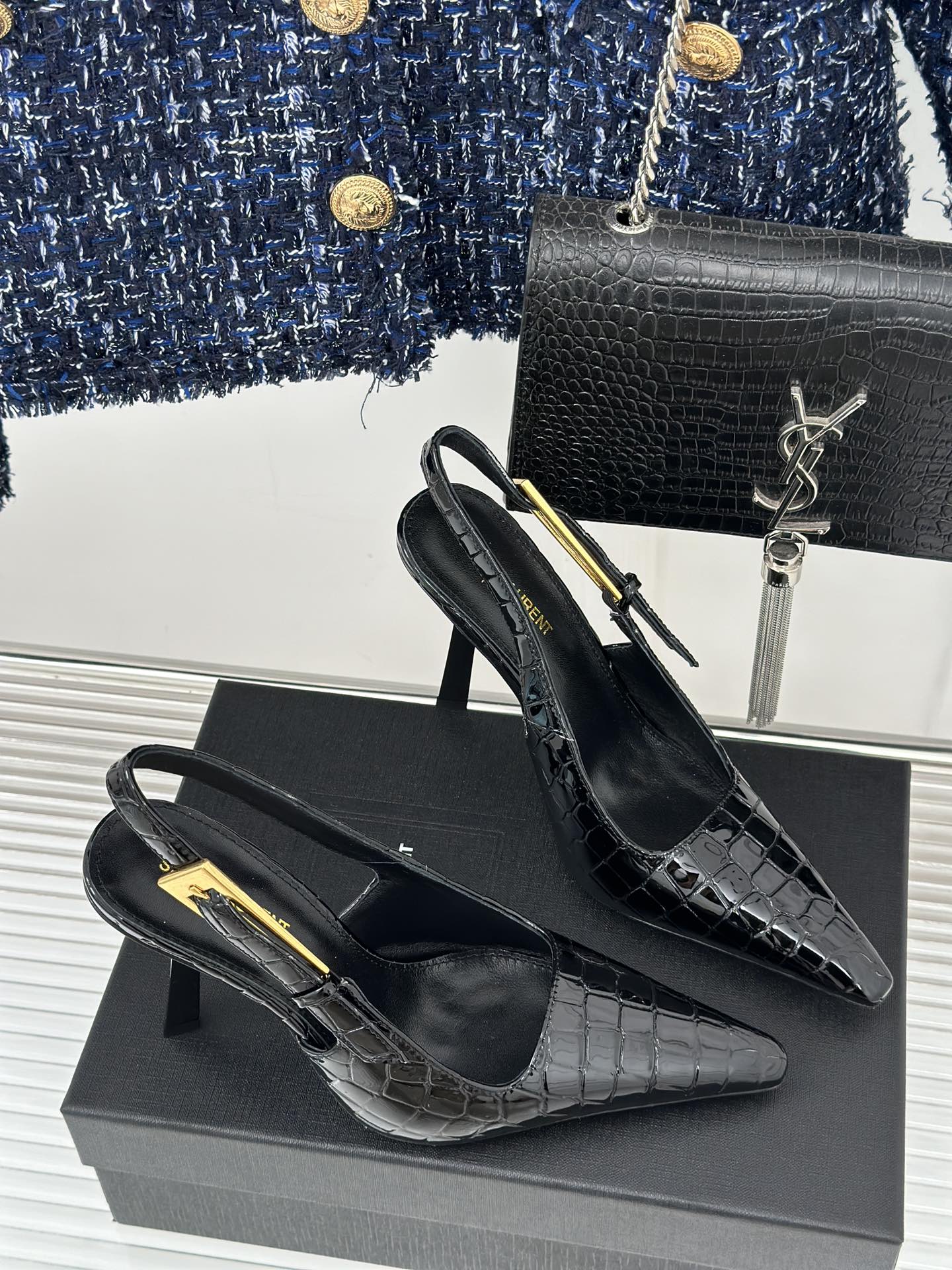 Saint Lauren*Y style 24ss new runway heeled pointed toe sandals