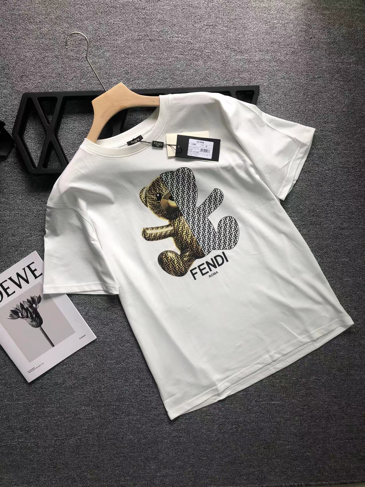 F design  classic logo Bear printed short sleeve T-shirt men women unisex High quality