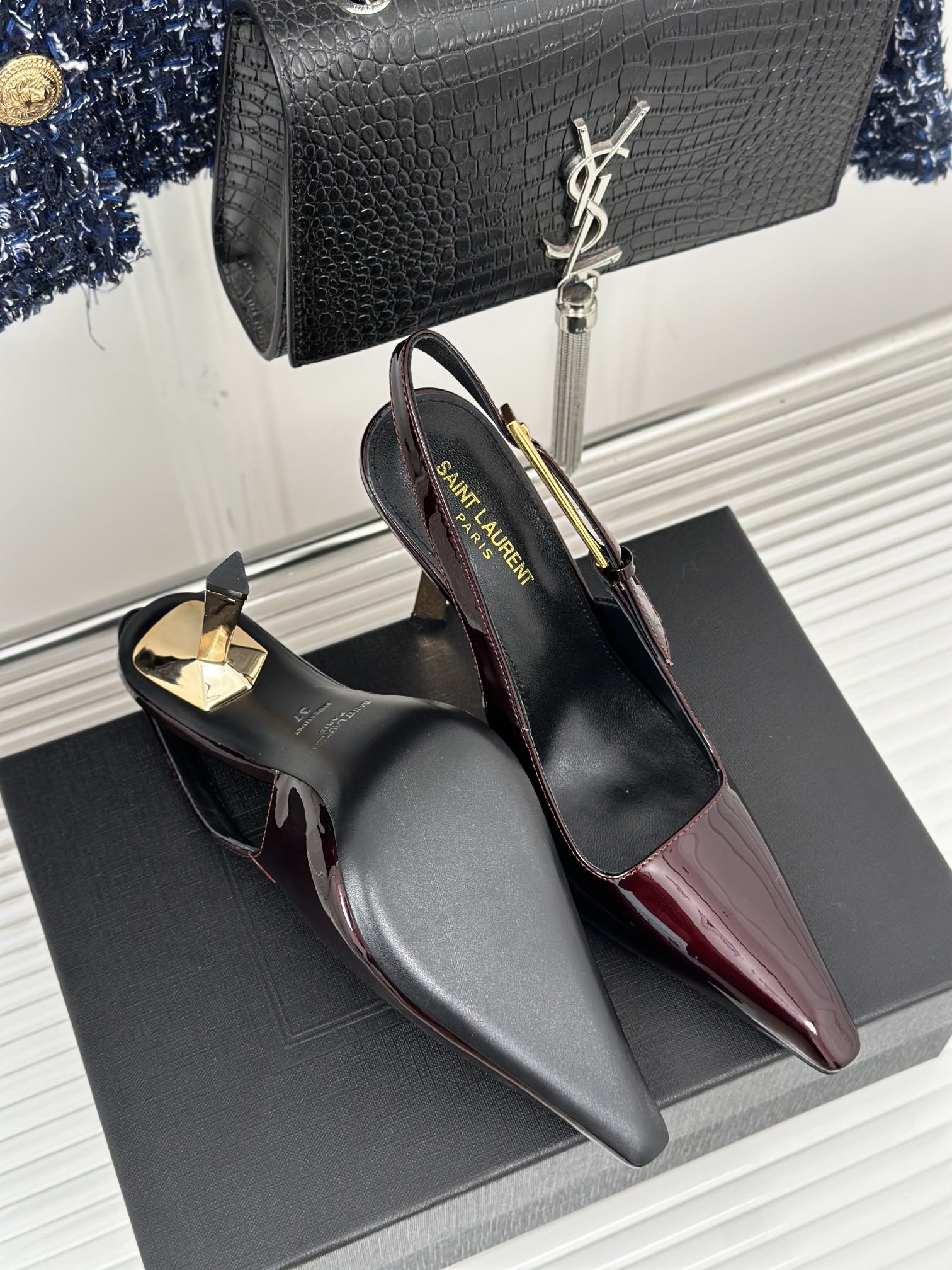 Saint Lauren*Y style 24ss new runway heeled pointed toe sandals