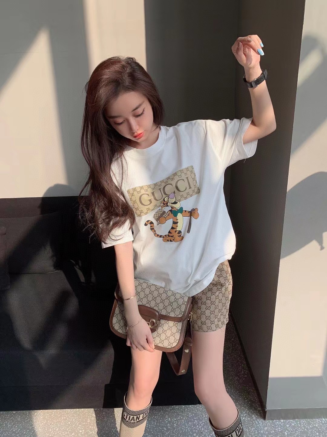 銆怢ow price promotion]銆?G design Cartoon Tigger printed short sleeve