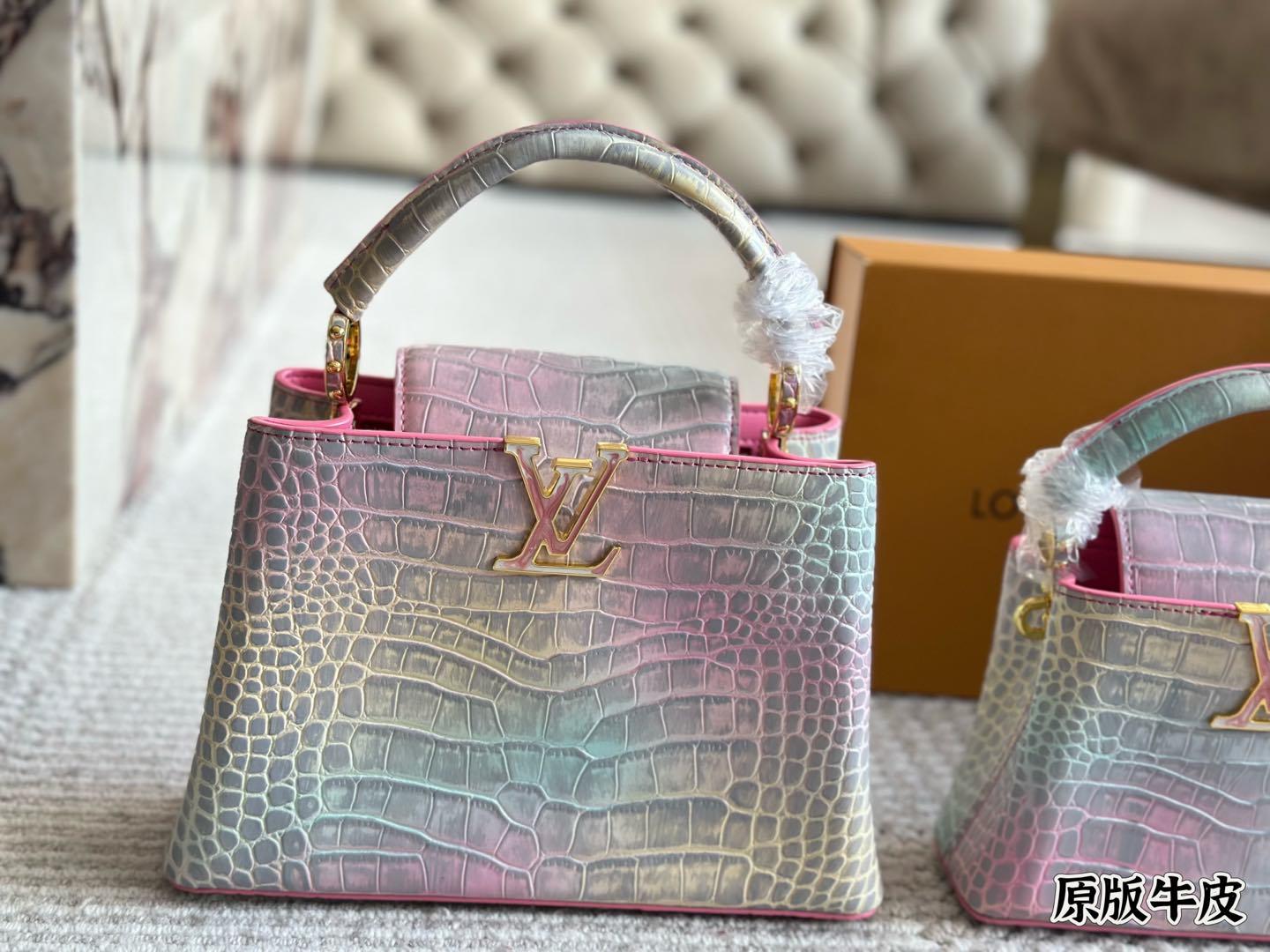 L Capucines rainbow crocodile print tote