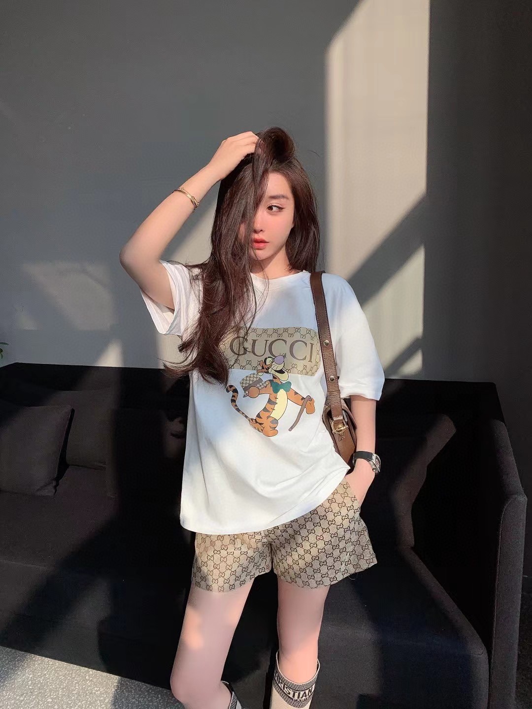 銆怢ow price promotion]銆?G design Cartoon Tigger printed short sleeve