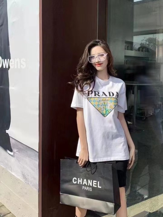 P design floral LOGO printed loose short sleeve T-shirt