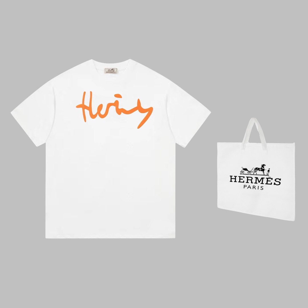 Hermes Summer Spring New Design Golden Logo Printed Fashion and Leisure Unisex T-shirt