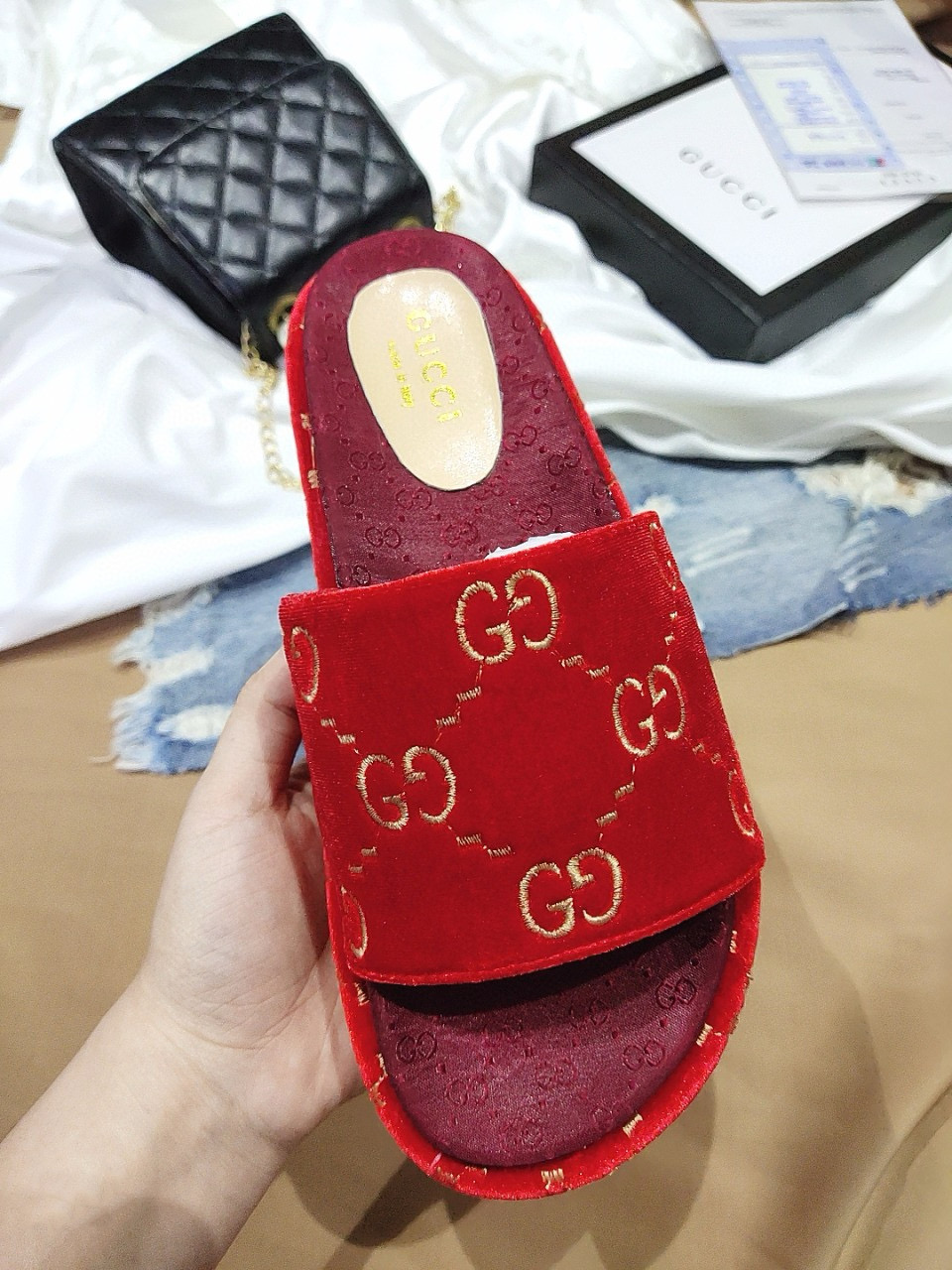 G Suede thick-soled slippers