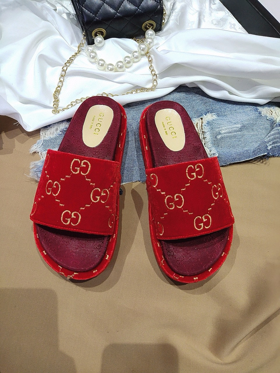 G Suede thick-soled slippers