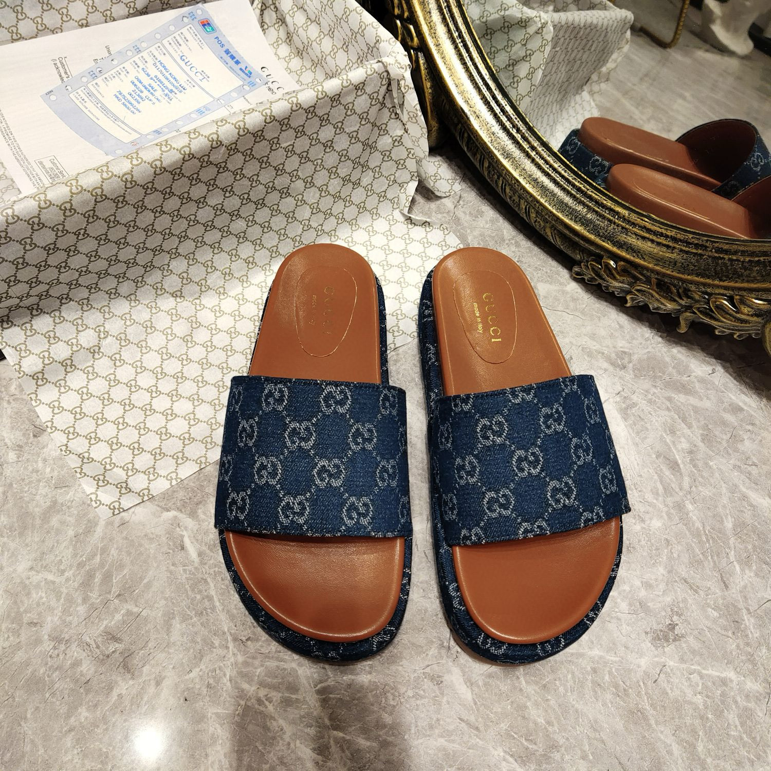 G Suede thick-soled slippers