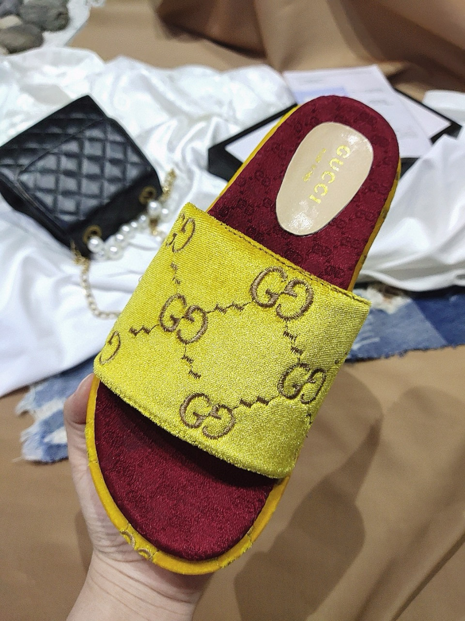 G Suede thick-soled slippers