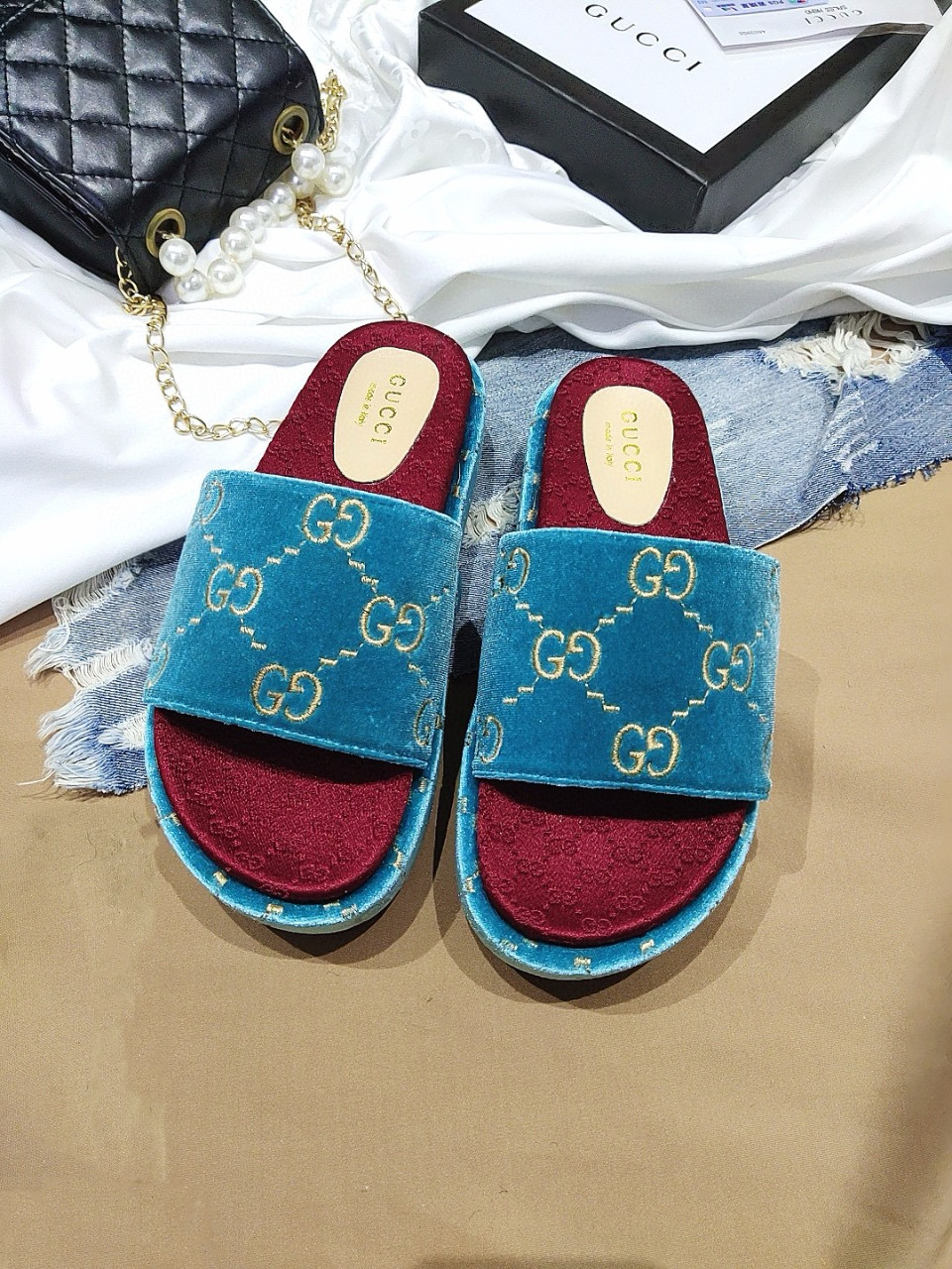 G Suede thick-soled slippers
