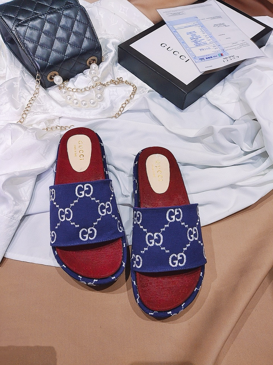 G Suede thick-soled slippers