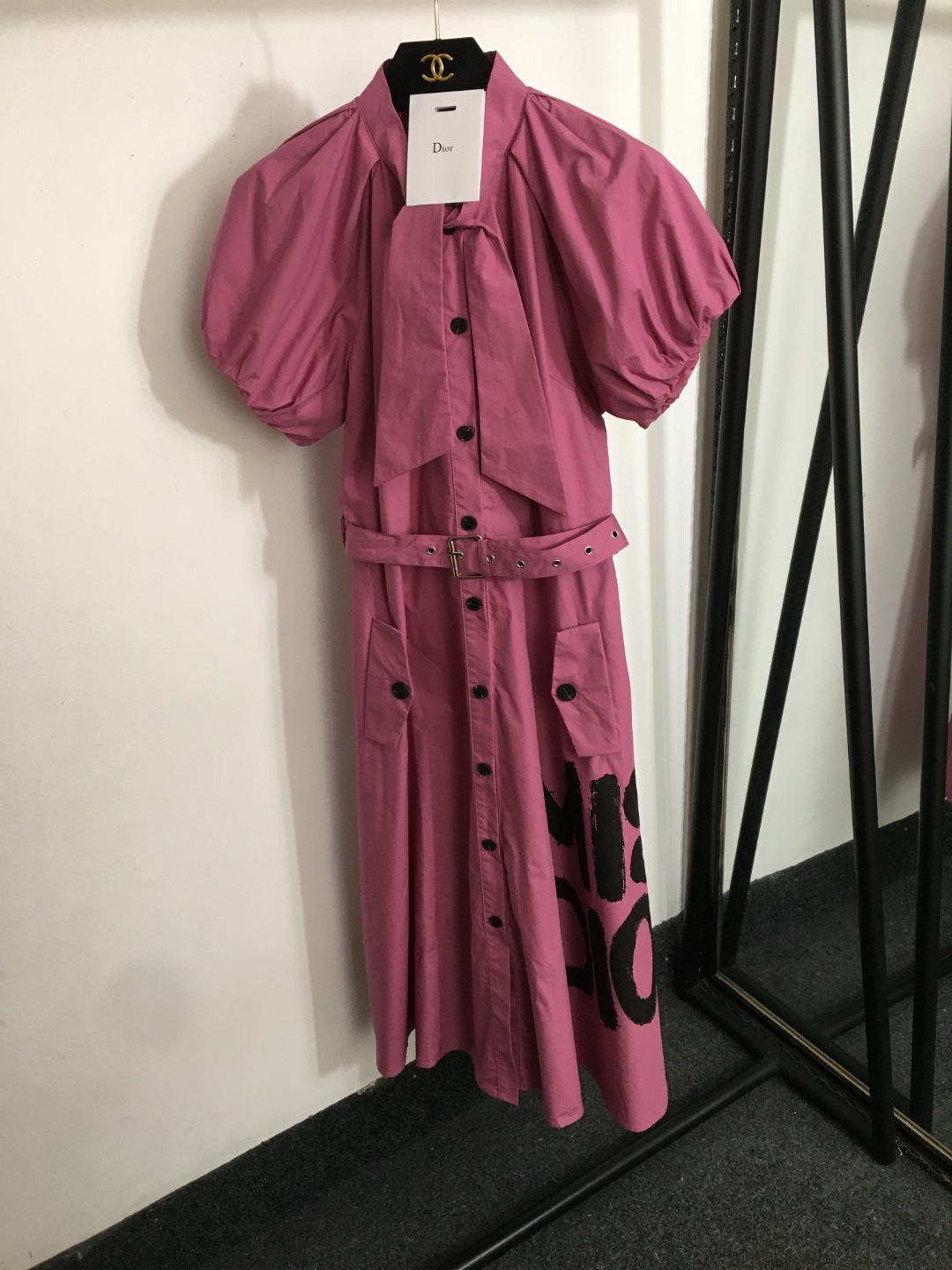 D new MISS printed waisted bubble short-sleeved dress