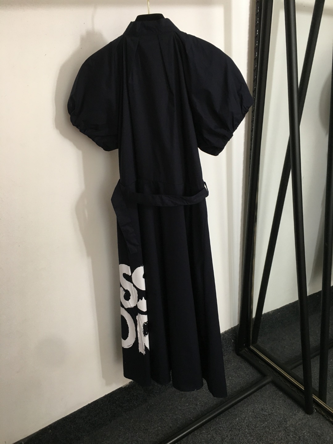 D new MISS printed waisted bubble short-sleeved dress