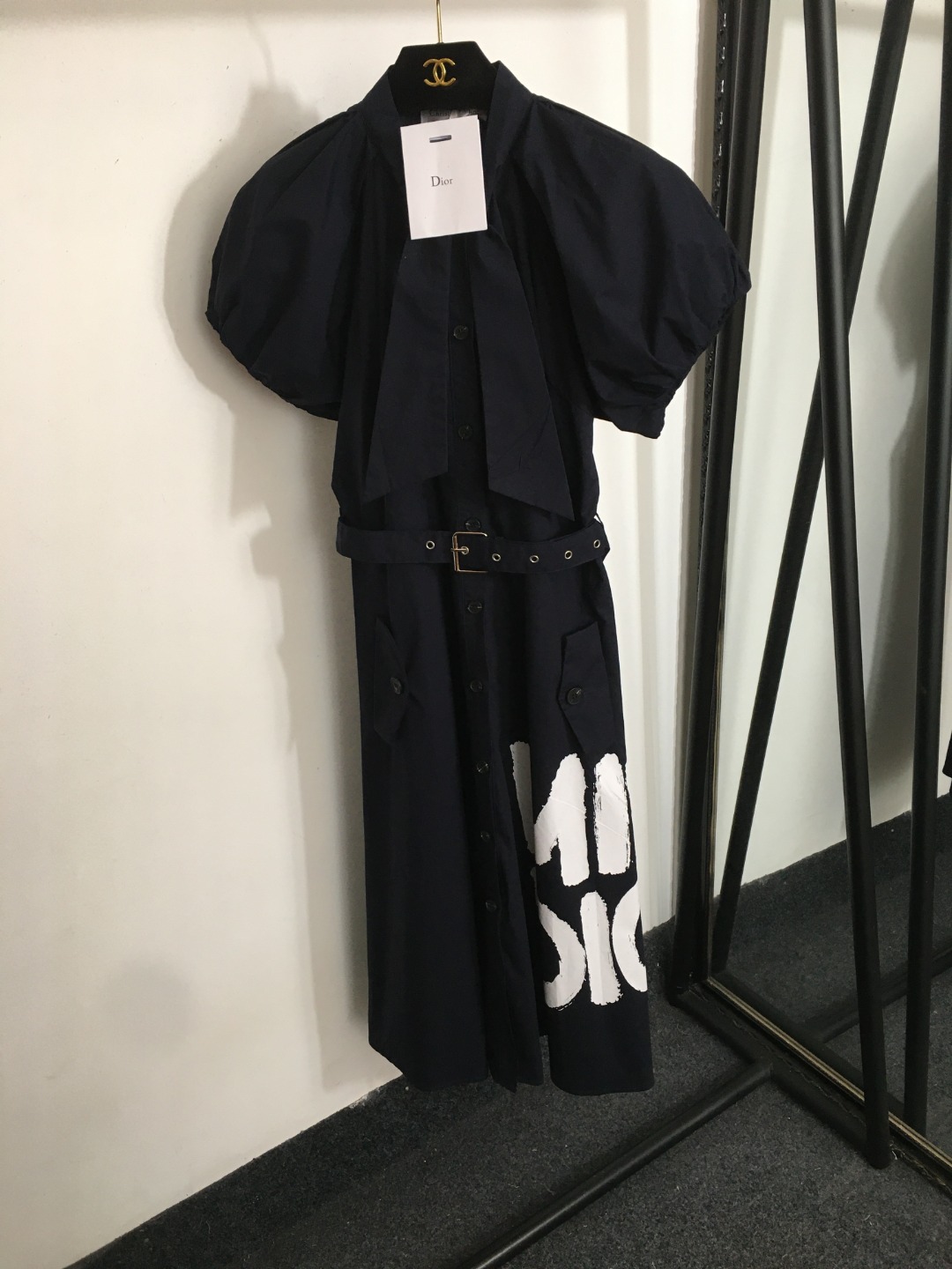 D new MISS printed waisted bubble short-sleeved dress