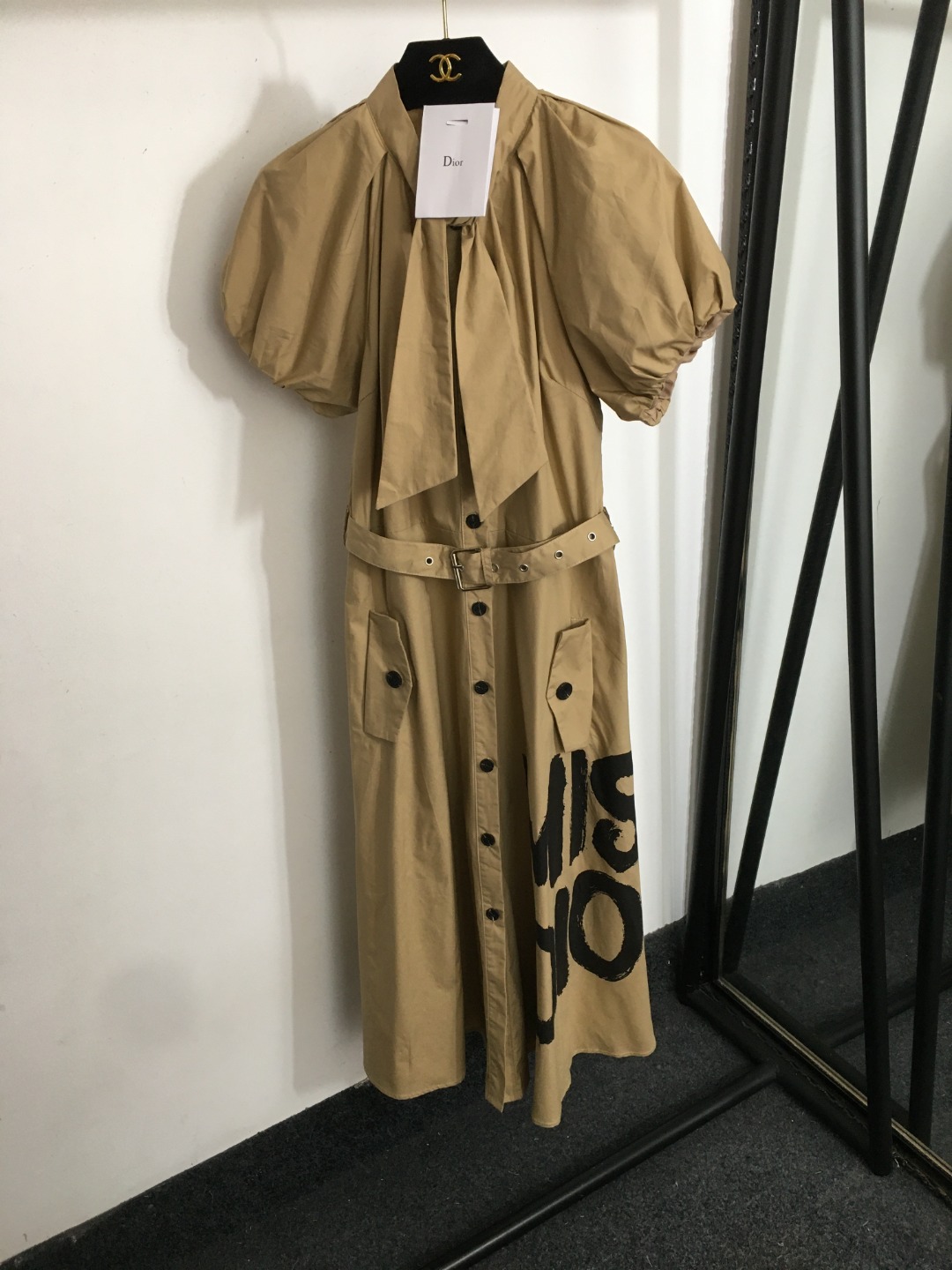 D new MISS printed waisted bubble short-sleeved dress