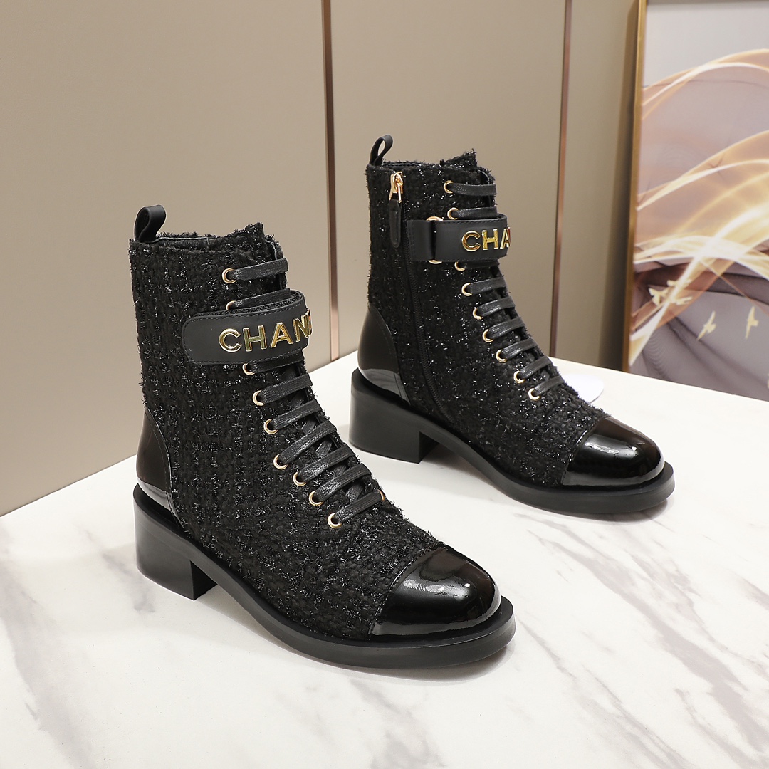 chan&el small fragrance autumn winter cowhide ankle boots Fragrant Grandma leather high quality Martin boots