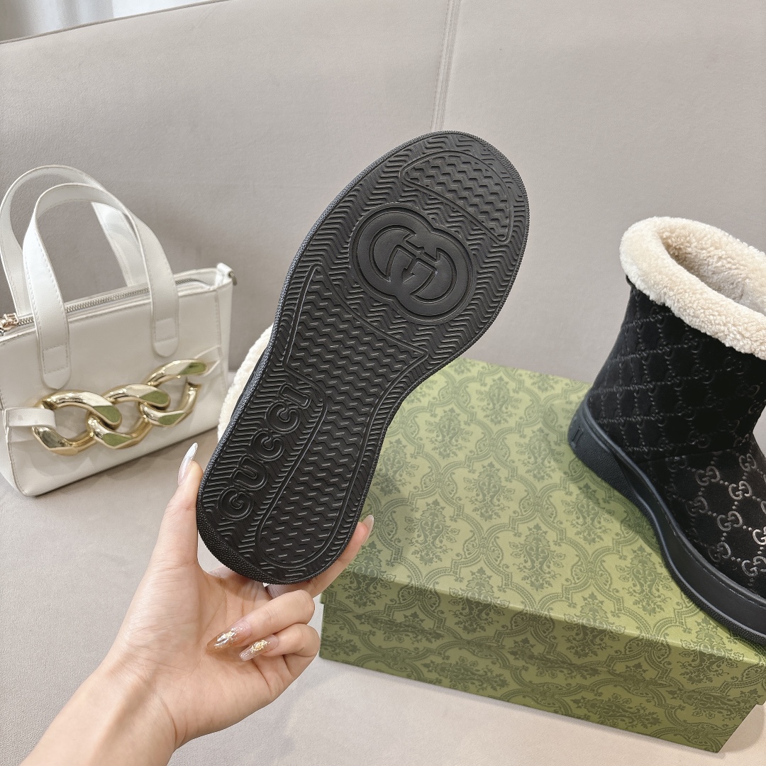 GUCC&I High quality leather wool printed snow boots