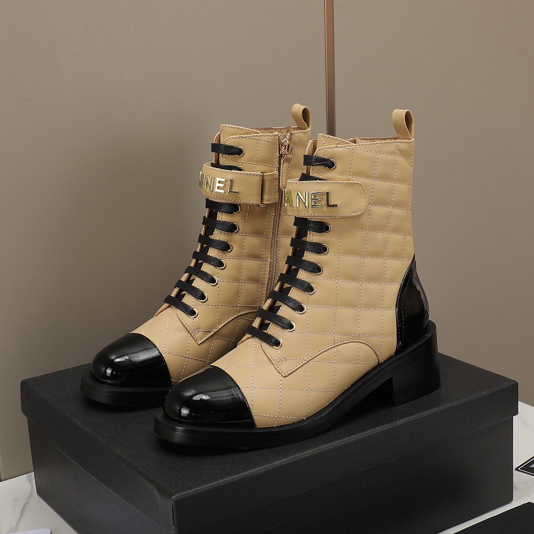 chan&el small fragrance autumn winter cowhide ankle boots Fragrant Grandma leather high quality Martin boots