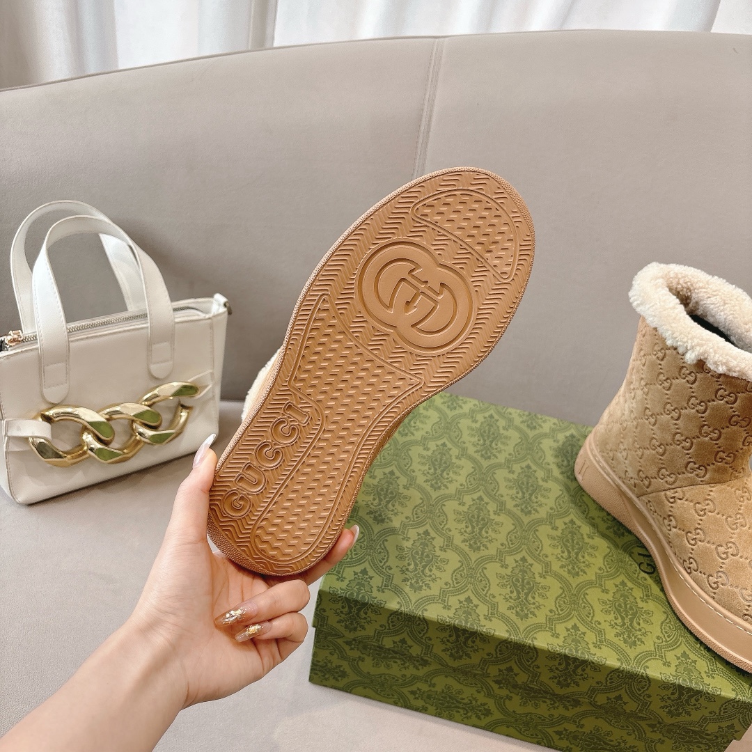 GUCC&I High quality leather wool printed snow boots