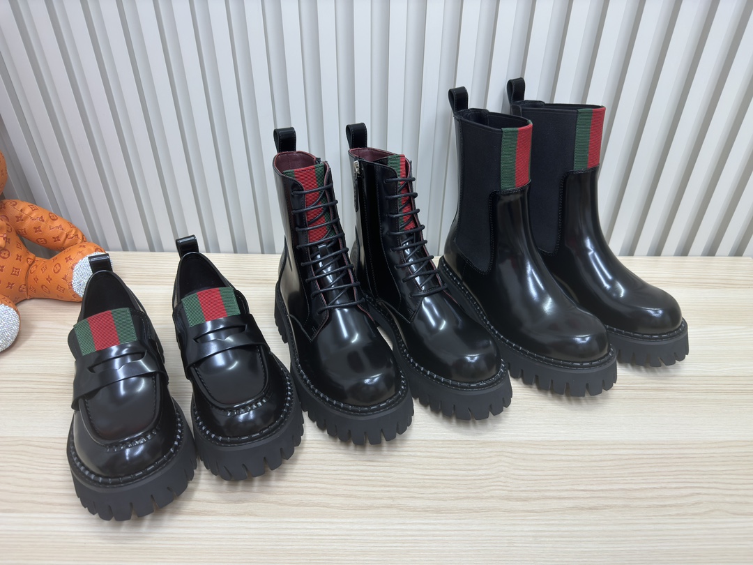 GUCCI&I Women's patent leather lace loafers Women's braided ankle boots