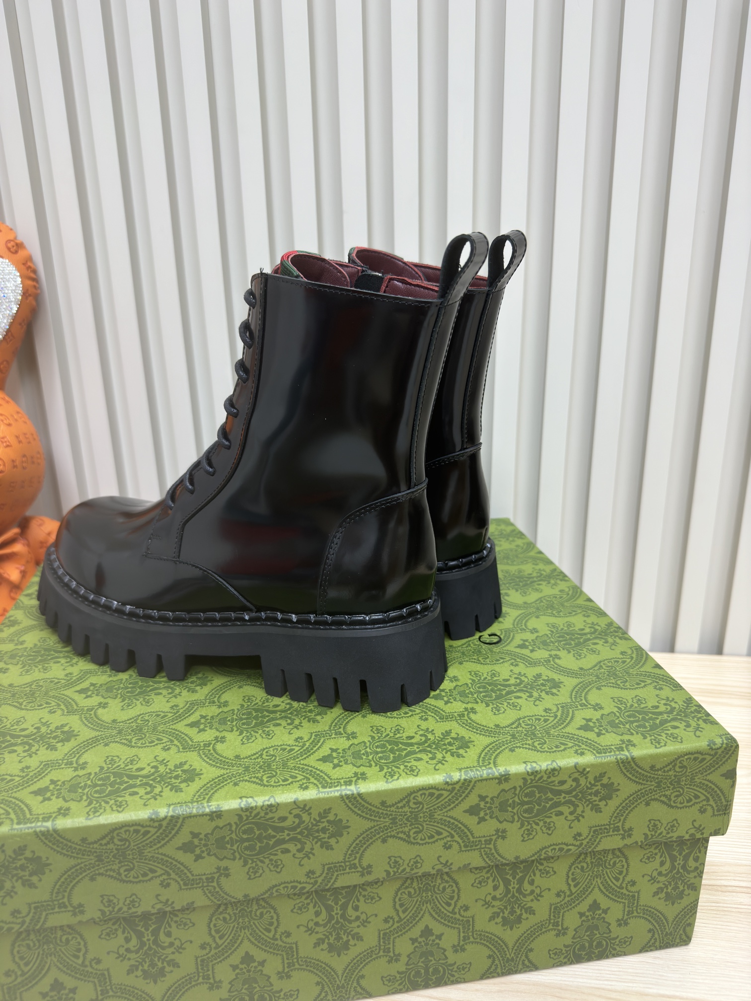 GUCCI&I Women's patent leather lace loafers Women's braided ankle boots