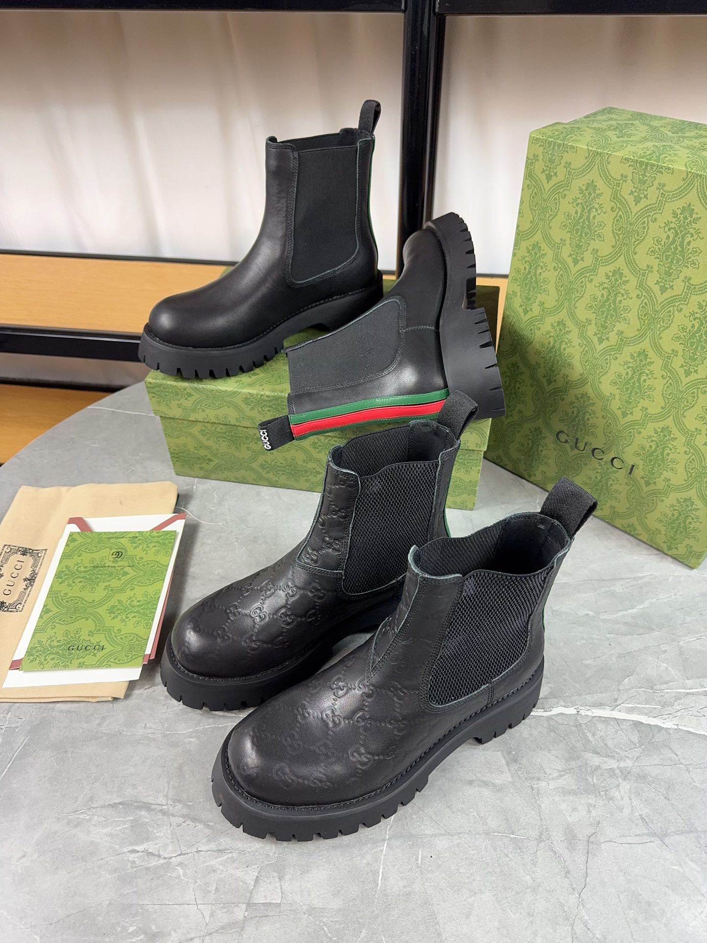 Gucc&i2024 new double GG printed platform platform boots Chelsea ankle boots for men and women