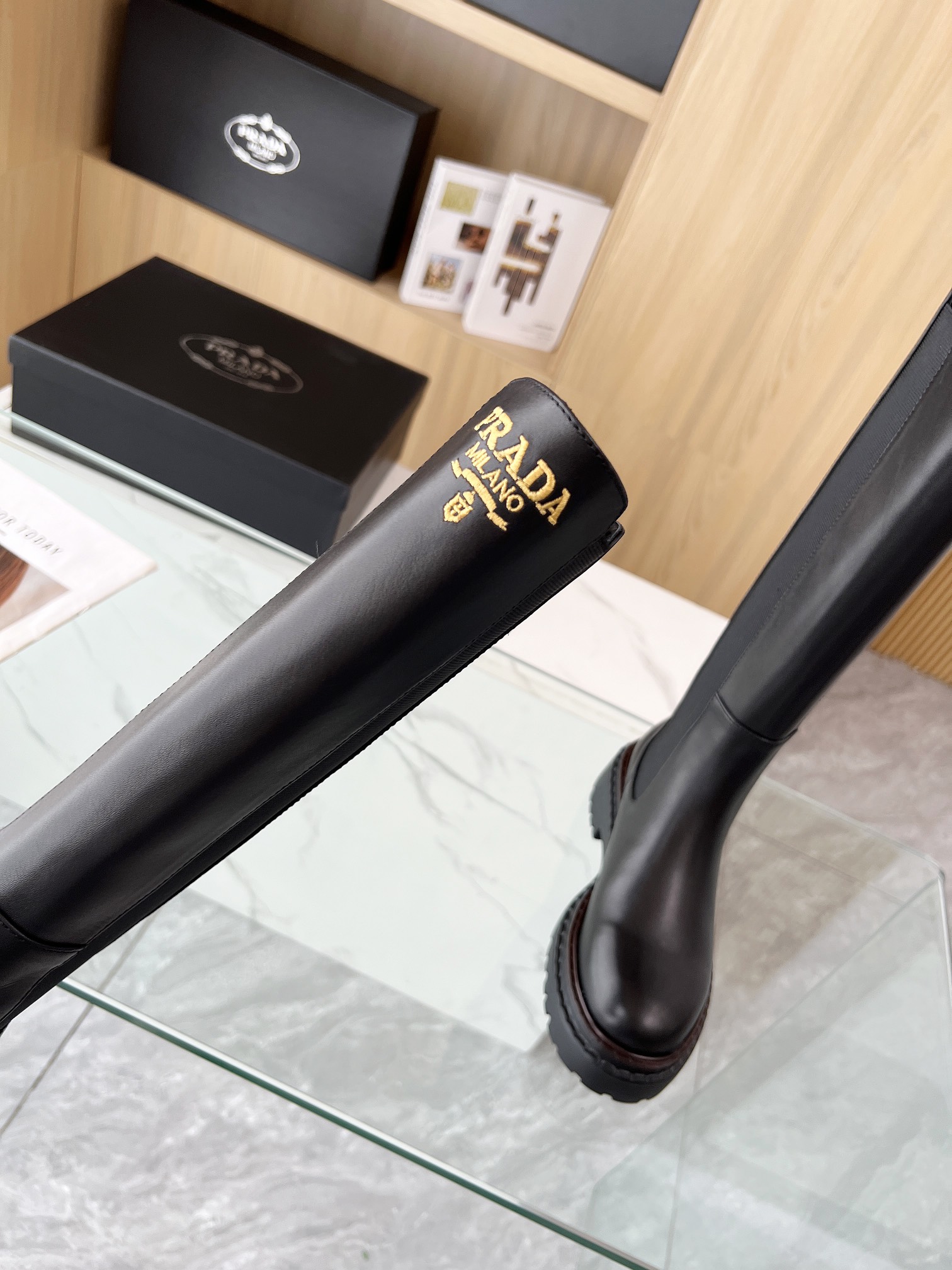 P design thick sole thick heel long knight boots high quality